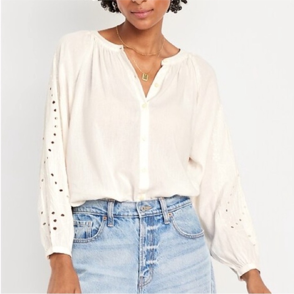 NWOT Old Navy Split-Neck Button-Down Top - Picture 1 of 4